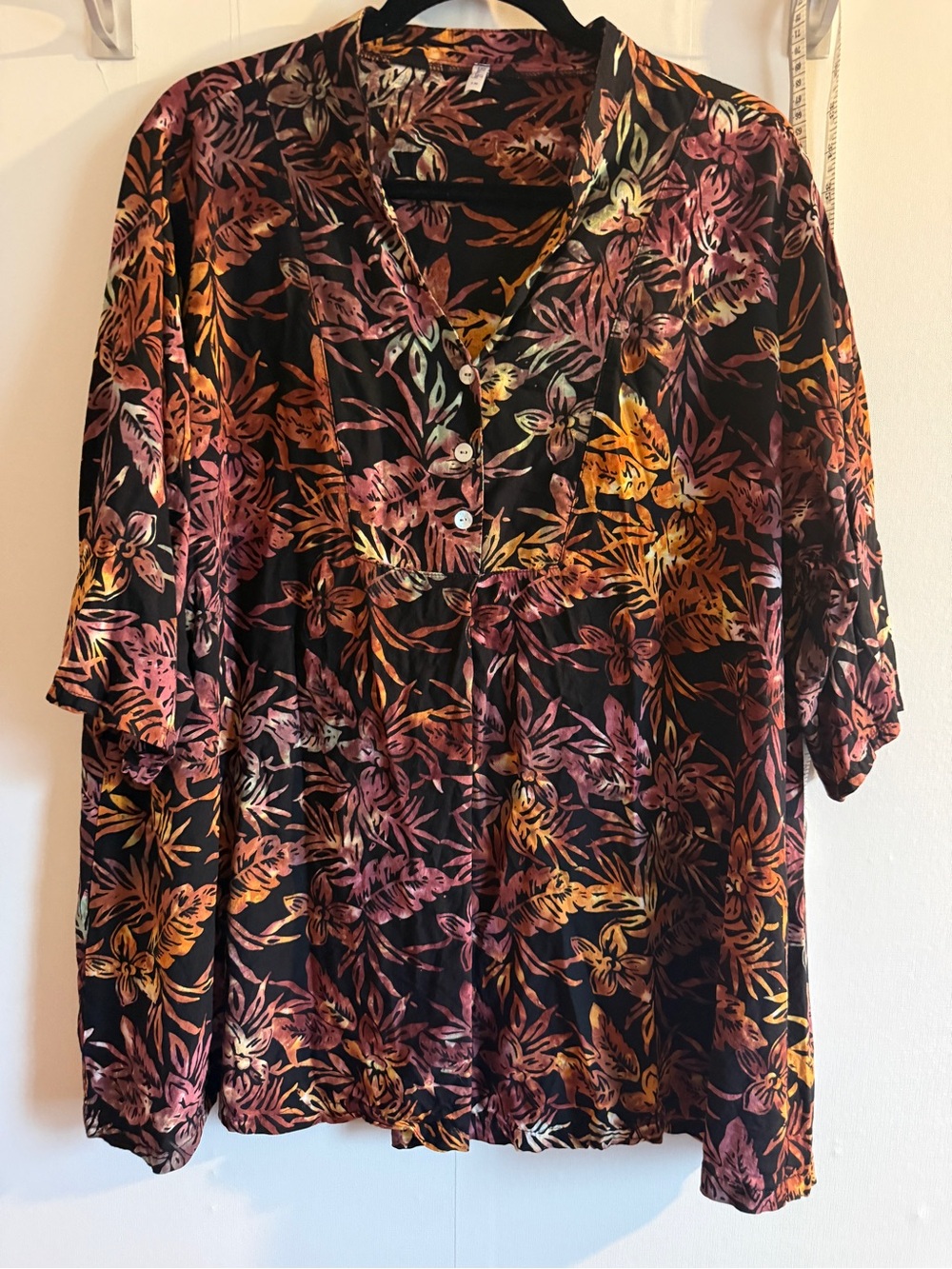 Blue Sky Clothing Co Fair Trade 1X Rayon Floral Tunic Blouse Tropical Boho
